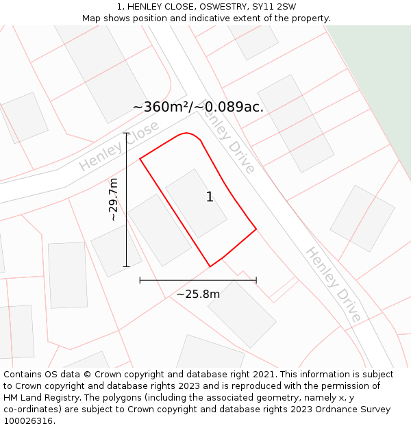 1, HENLEY CLOSE, OSWESTRY, SY11 2SW: Plot and title map