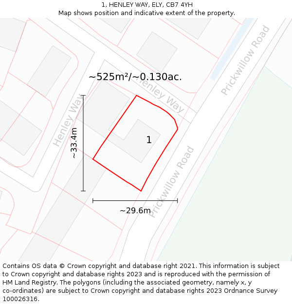 1, HENLEY WAY, ELY, CB7 4YH: Plot and title map