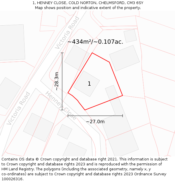 1, HENNEY CLOSE, COLD NORTON, CHELMSFORD, CM3 6SY: Plot and title map