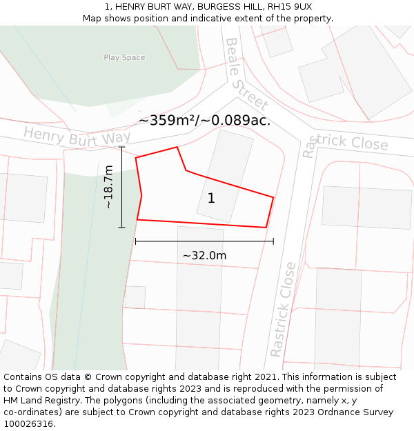 1, HENRY BURT WAY, BURGESS HILL, RH15 9UX: Plot and title map