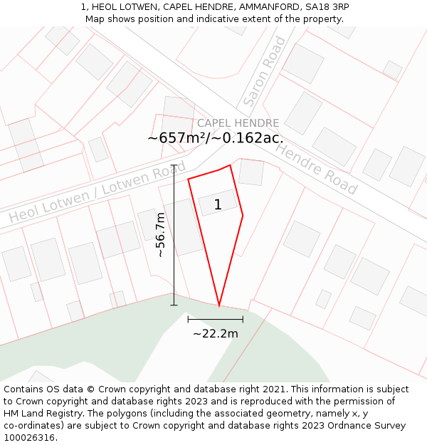 1, HEOL LOTWEN, CAPEL HENDRE, AMMANFORD, SA18 3RP: Plot and title map