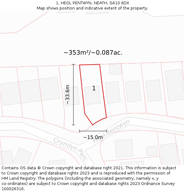 1, HEOL PENTWYN, NEATH, SA10 6DX: Plot and title map