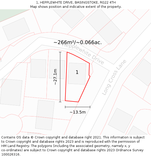 1, HEPPLEWHITE DRIVE, BASINGSTOKE, RG22 4TH: Plot and title map