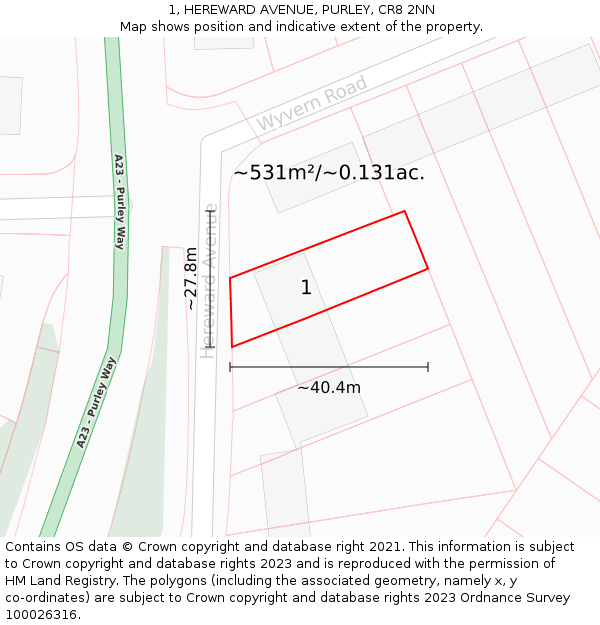 1, HEREWARD AVENUE, PURLEY, CR8 2NN: Plot and title map