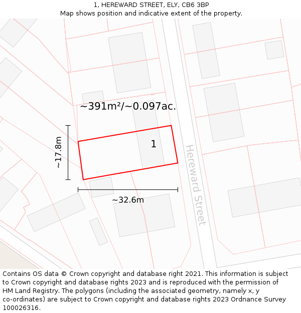 1, HEREWARD STREET, ELY, CB6 3BP: Plot and title map