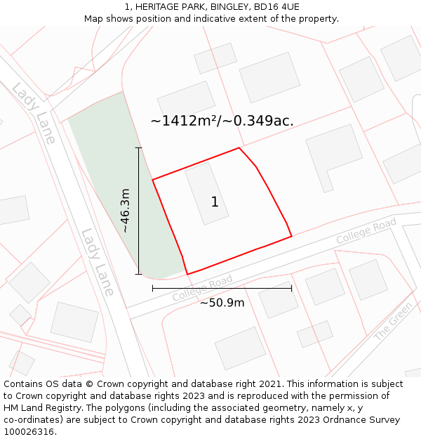 1, HERITAGE PARK, BINGLEY, BD16 4UE: Plot and title map