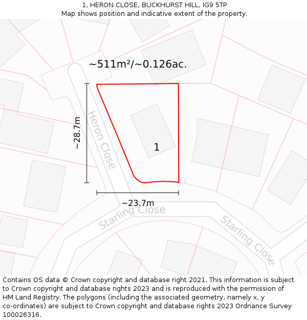 1, HERON CLOSE, BUCKHURST HILL, IG9 5TP: Plot and title map