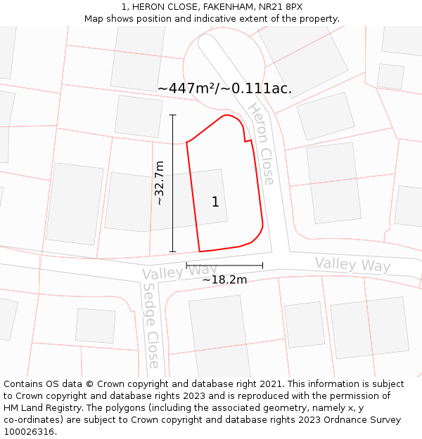 1, HERON CLOSE, FAKENHAM, NR21 8PX: Plot and title map