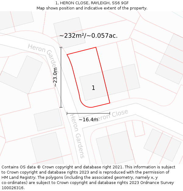 1, HERON CLOSE, RAYLEIGH, SS6 9GF: Plot and title map