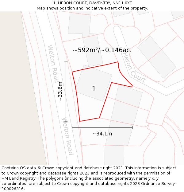 1, HERON COURT, DAVENTRY, NN11 0XT: Plot and title map