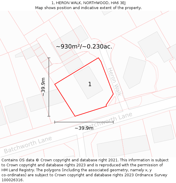 1, HERON WALK, NORTHWOOD, HA6 3EJ: Plot and title map