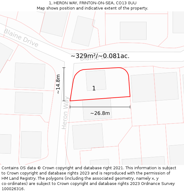 1, HERON WAY, FRINTON-ON-SEA, CO13 0UU: Plot and title map