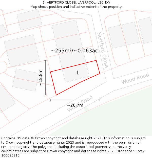 1, HERTFORD CLOSE, LIVERPOOL, L26 1XY: Plot and title map