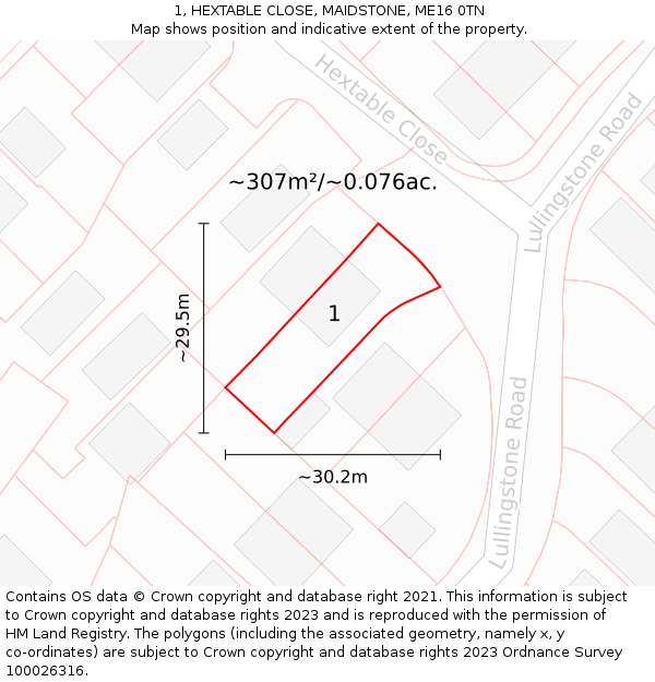 1, HEXTABLE CLOSE, MAIDSTONE, ME16 0TN: Plot and title map