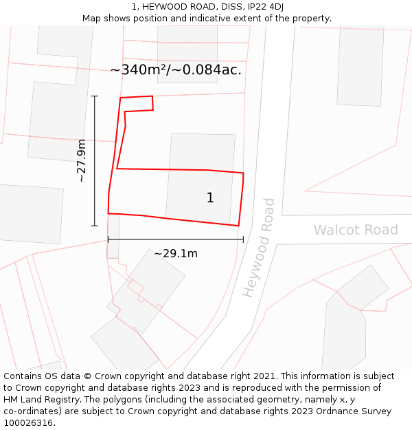 1, HEYWOOD ROAD, DISS, IP22 4DJ: Plot and title map