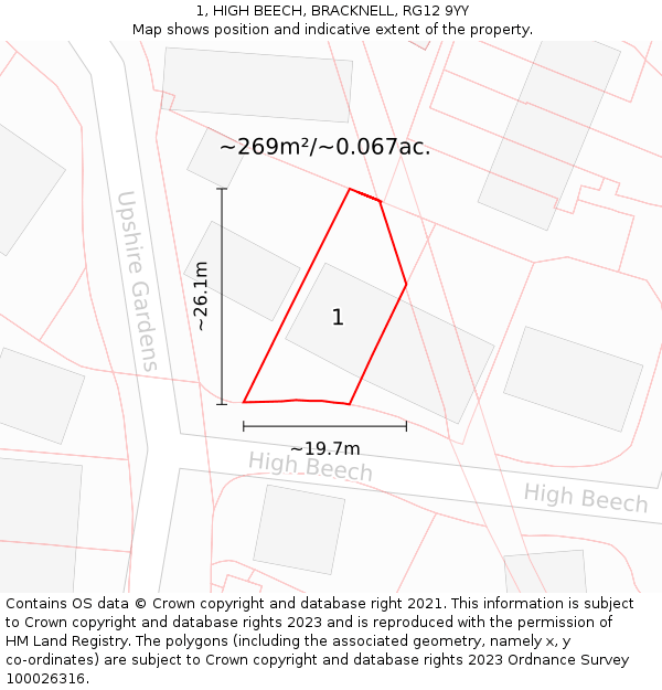 1, HIGH BEECH, BRACKNELL, RG12 9YY: Plot and title map