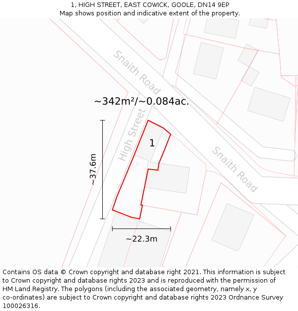 1, HIGH STREET, EAST COWICK, GOOLE, DN14 9EP: Plot and title map