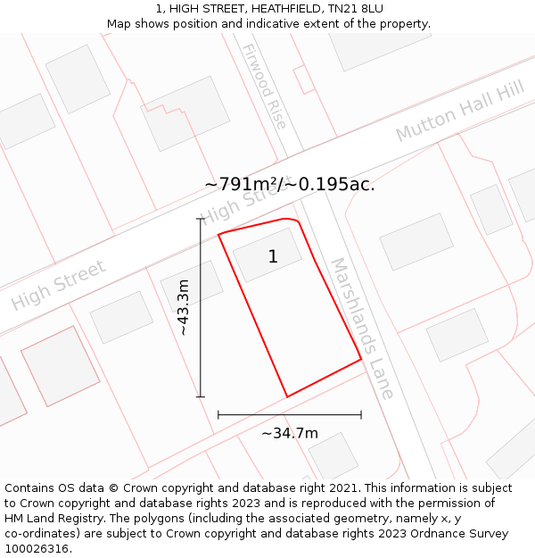 1, HIGH STREET, HEATHFIELD, TN21 8LU: Plot and title map