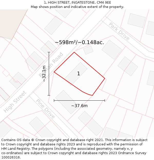 1, HIGH STREET, INGATESTONE, CM4 9EE: Plot and title map