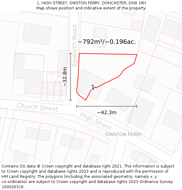 1, HIGH STREET, OWSTON FERRY, DONCASTER, DN9 1RH: Plot and title map