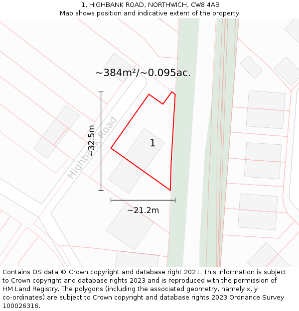 1, HIGHBANK ROAD, NORTHWICH, CW8 4AB: Plot and title map