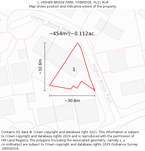 1, HIGHER BROOK PARK, IVYBRIDGE, PL21 9UA: Plot and title map
