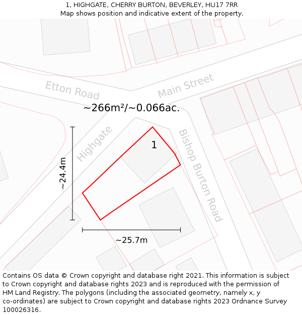 1, HIGHGATE, CHERRY BURTON, BEVERLEY, HU17 7RR: Plot and title map