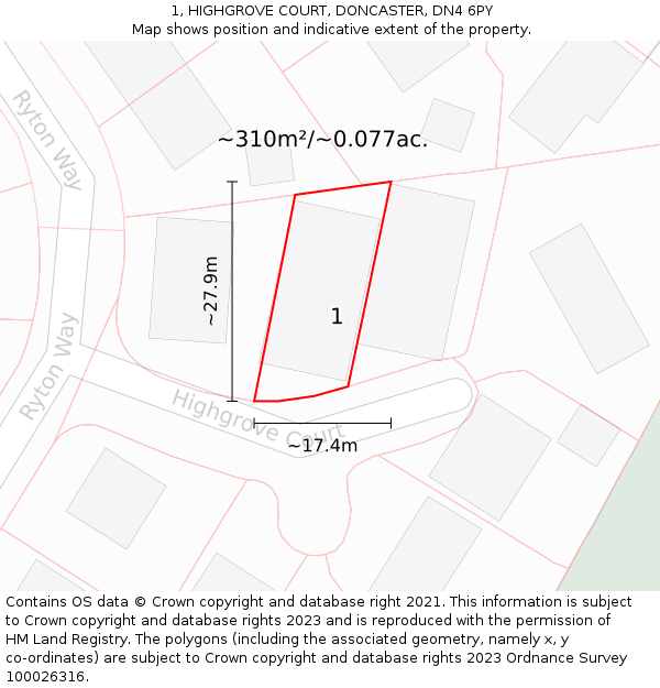 1, HIGHGROVE COURT, DONCASTER, DN4 6PY: Plot and title map