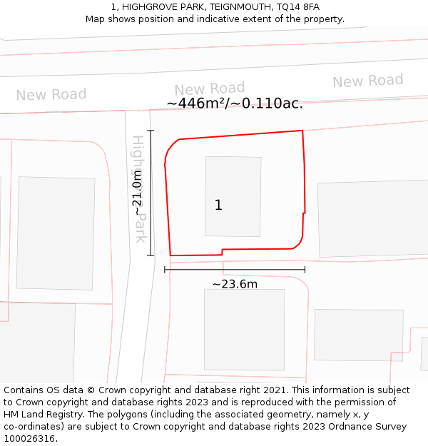 1, HIGHGROVE PARK, TEIGNMOUTH, TQ14 8FA: Plot and title map