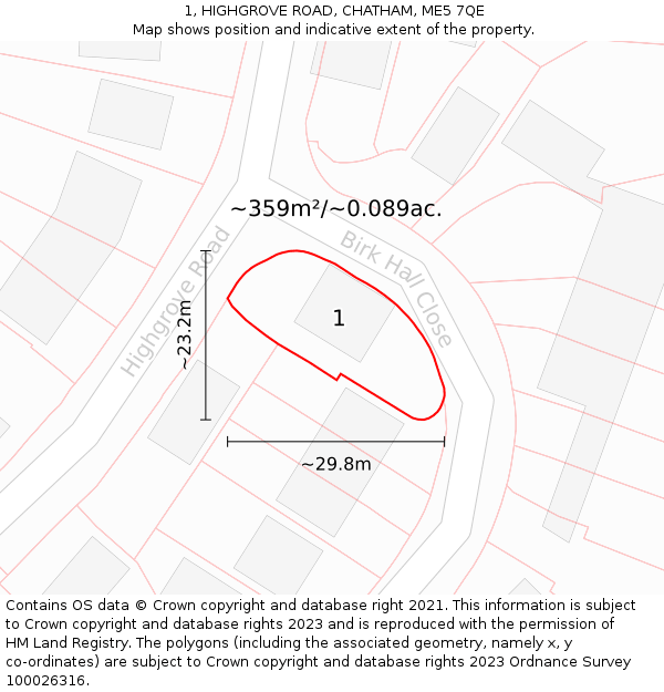 1, HIGHGROVE ROAD, CHATHAM, ME5 7QE: Plot and title map