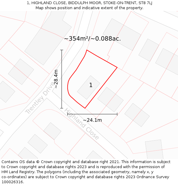 1, HIGHLAND CLOSE, BIDDULPH MOOR, STOKE-ON-TRENT, ST8 7LJ: Plot and title map