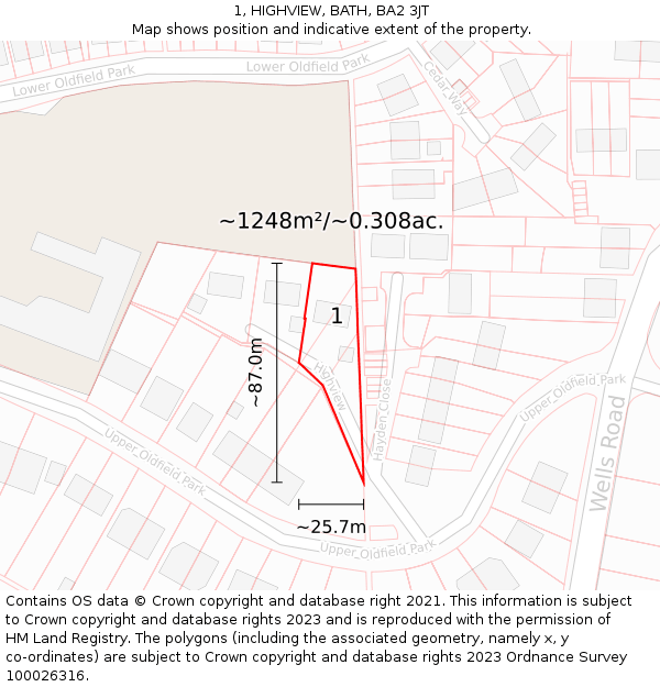 1, HIGHVIEW, BATH, BA2 3JT: Plot and title map