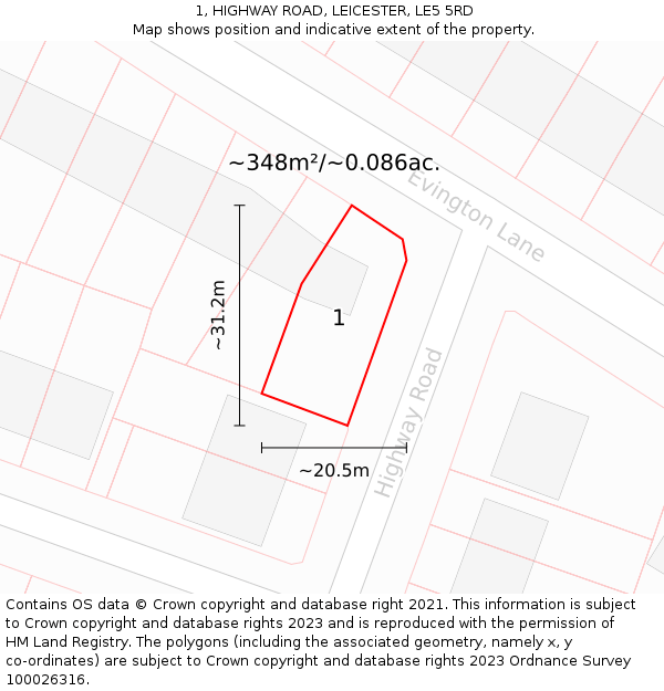 1, HIGHWAY ROAD, LEICESTER, LE5 5RD: Plot and title map