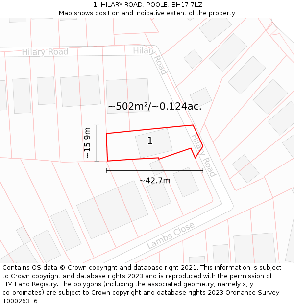 1, HILARY ROAD, POOLE, BH17 7LZ: Plot and title map