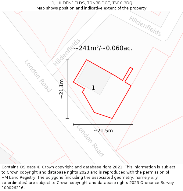 1, HILDENFIELDS, TONBRIDGE, TN10 3DQ: Plot and title map