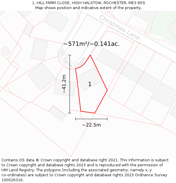 1, HILL FARM CLOSE, HIGH HALSTOW, ROCHESTER, ME3 8SS: Plot and title map