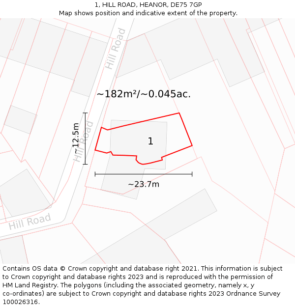 1, HILL ROAD, HEANOR, DE75 7GP: Plot and title map