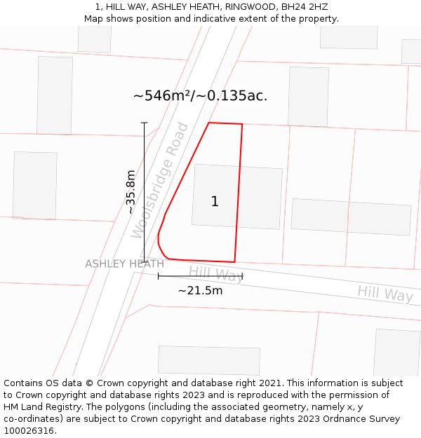 1, HILL WAY, ASHLEY HEATH, RINGWOOD, BH24 2HZ: Plot and title map