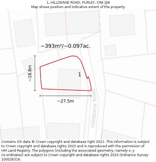 1, HILLDEANE ROAD, PURLEY, CR8 2JW: Plot and title map