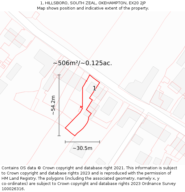 1, HILLSBORO, SOUTH ZEAL, OKEHAMPTON, EX20 2JP: Plot and title map