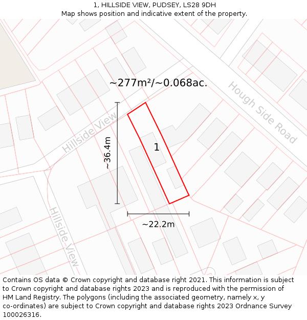 1, HILLSIDE VIEW, PUDSEY, LS28 9DH: Plot and title map