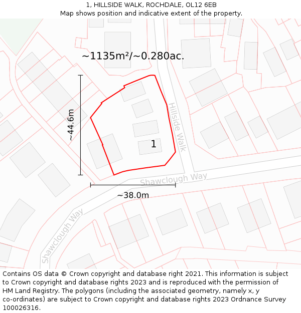 1, HILLSIDE WALK, ROCHDALE, OL12 6EB: Plot and title map