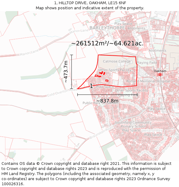 1, HILLTOP DRIVE, OAKHAM, LE15 6NF: Plot and title map