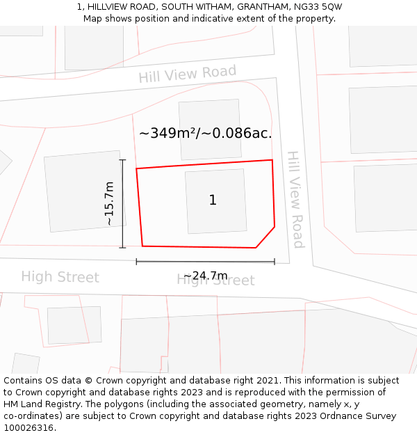 1, HILLVIEW ROAD, SOUTH WITHAM, GRANTHAM, NG33 5QW: Plot and title map