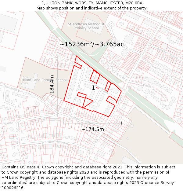 1, HILTON BANK, WORSLEY, MANCHESTER, M28 0RX: Plot and title map