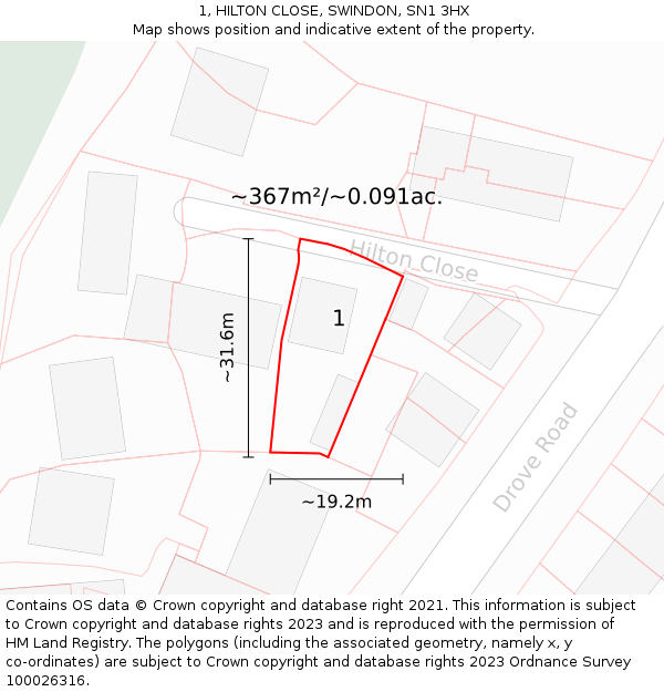 1, HILTON CLOSE, SWINDON, SN1 3HX: Plot and title map