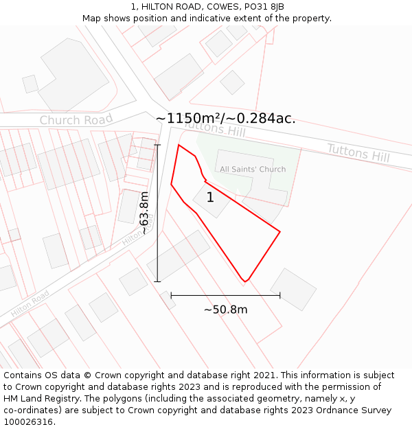 1, HILTON ROAD, COWES, PO31 8JB: Plot and title map