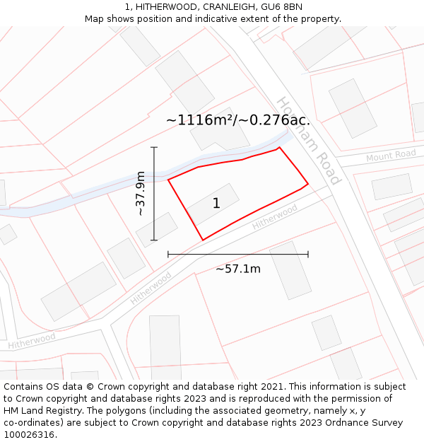 1, HITHERWOOD, CRANLEIGH, GU6 8BN: Plot and title map