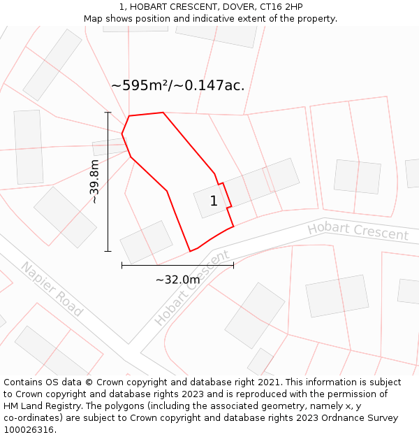 1, HOBART CRESCENT, DOVER, CT16 2HP: Plot and title map