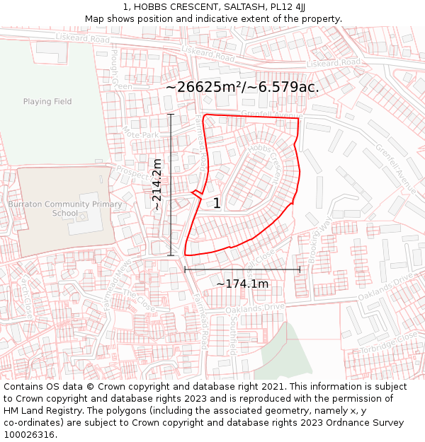 1, HOBBS CRESCENT, SALTASH, PL12 4JJ: Plot and title map